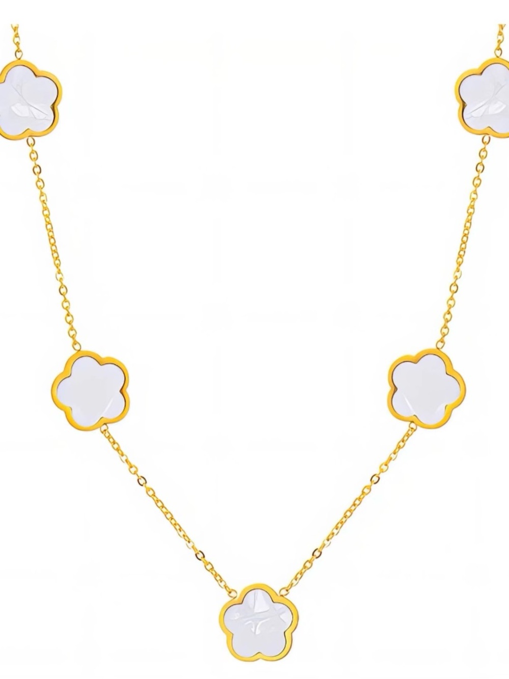 Gold and White Floral Station Necklace